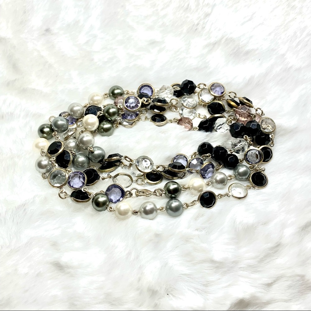 vintage faux pearl and gem long necklace 60”